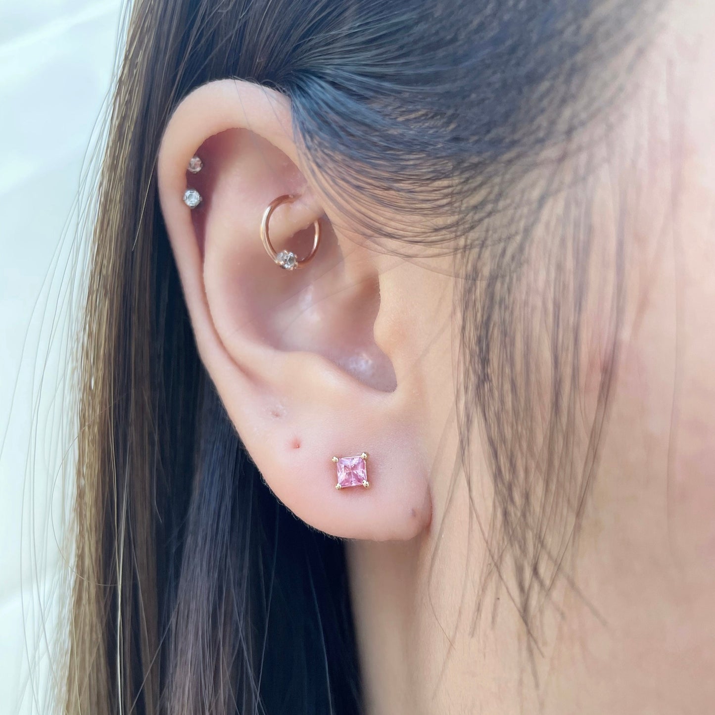 14K Solid Gold Genuine Pink Sapphire Studs