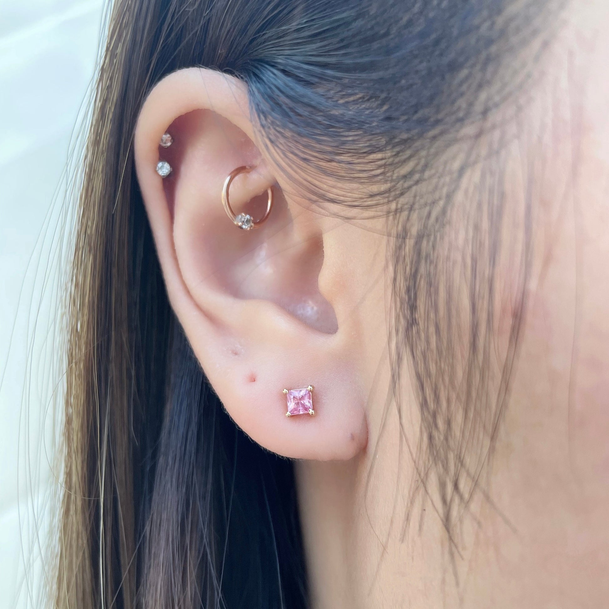 14K Solid Gold Genuine Pink Sapphire Studs