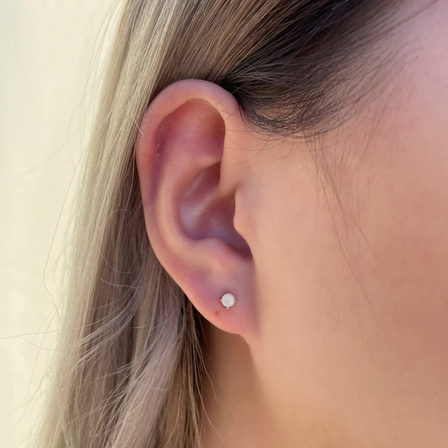 14K Solid Gold Genuine 3mm Round Opal Studs