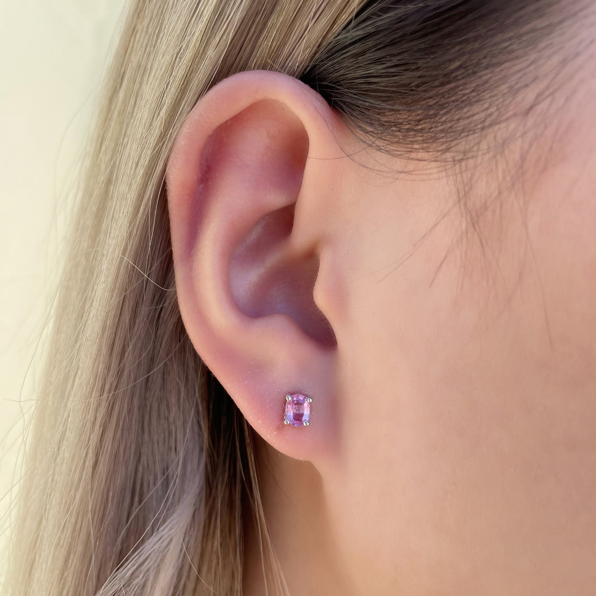 14K Solid Gold Natural Pink Sapphire Studs