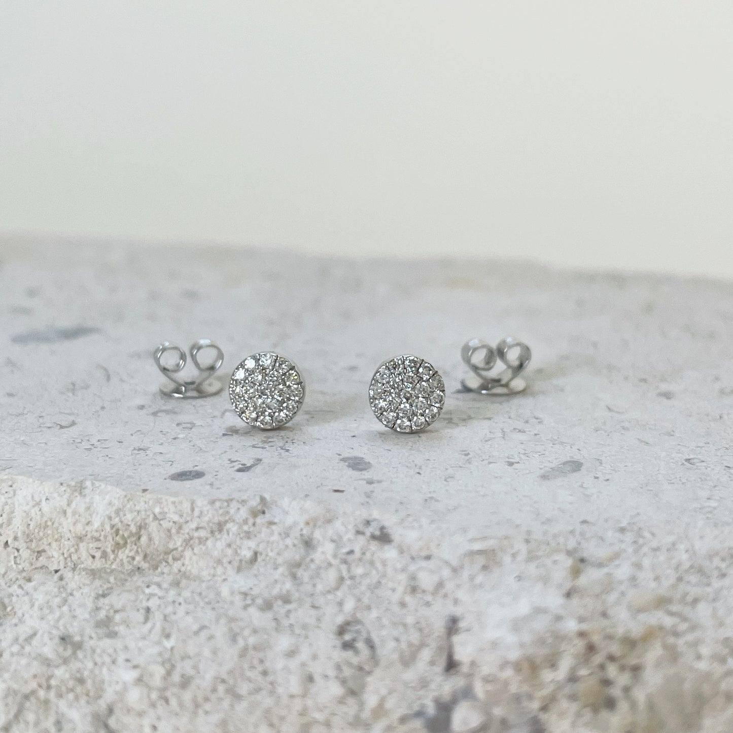 14K Solid Gold Round Pave Diamond Studs