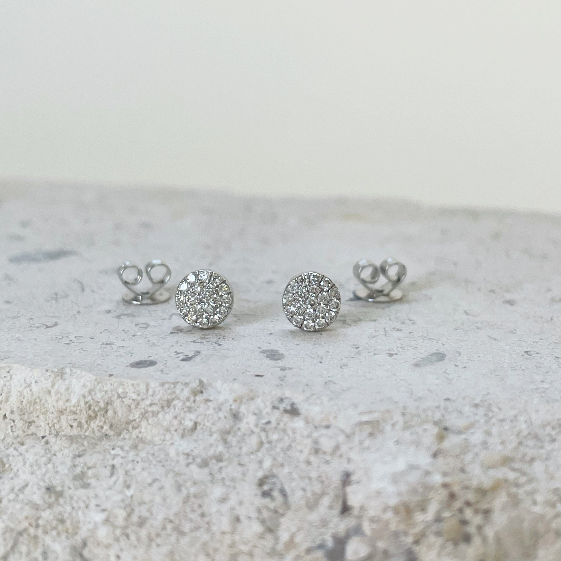 14K Solid Gold Round Pave Diamond Studs