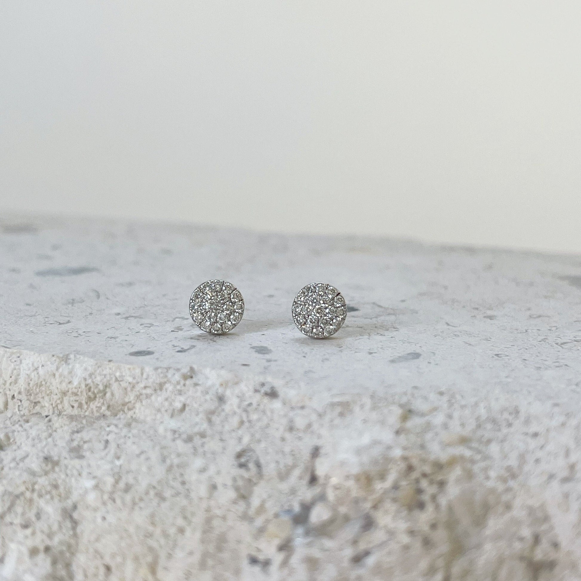 14K Solid Gold Round Pave Diamond Studs
