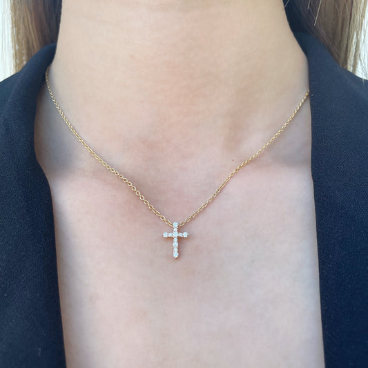 14K Solid Gold Diamond Cross Pendant