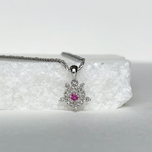 18K Solid Gold Diamond and Ruby Snowflake Pendant (pendant only)