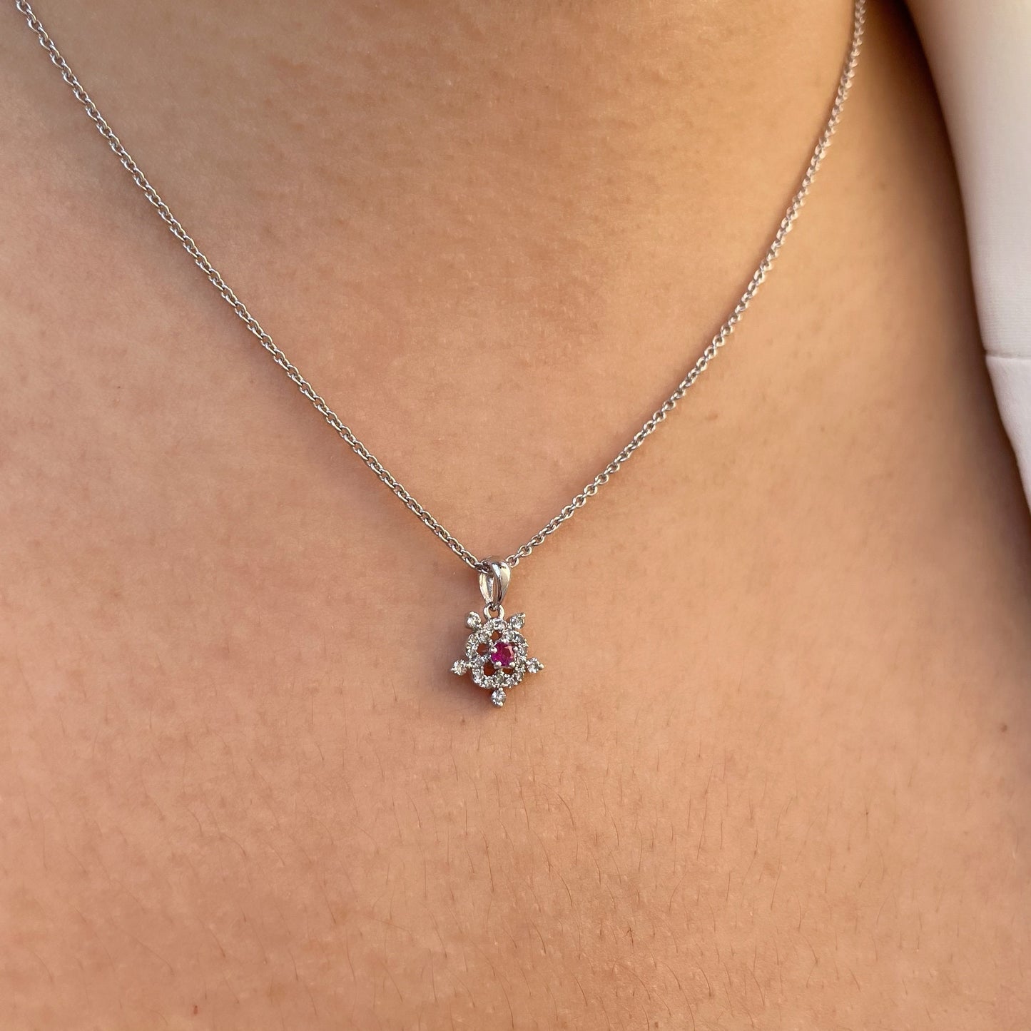 18K Solid Gold Diamond and Ruby Snowflake Pendant (pendant only)