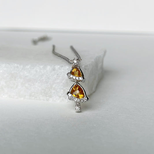 18K Solid Gold Citrine and Diamond Christmas Tree Pendant (pendant only)