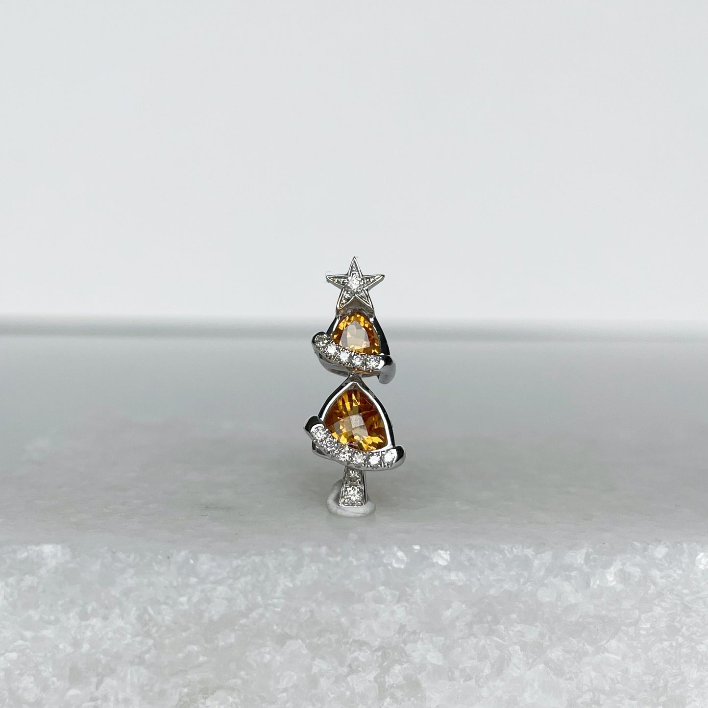 18K Solid Gold Citrine and Diamond Christmas Tree Pendant (pendant only)