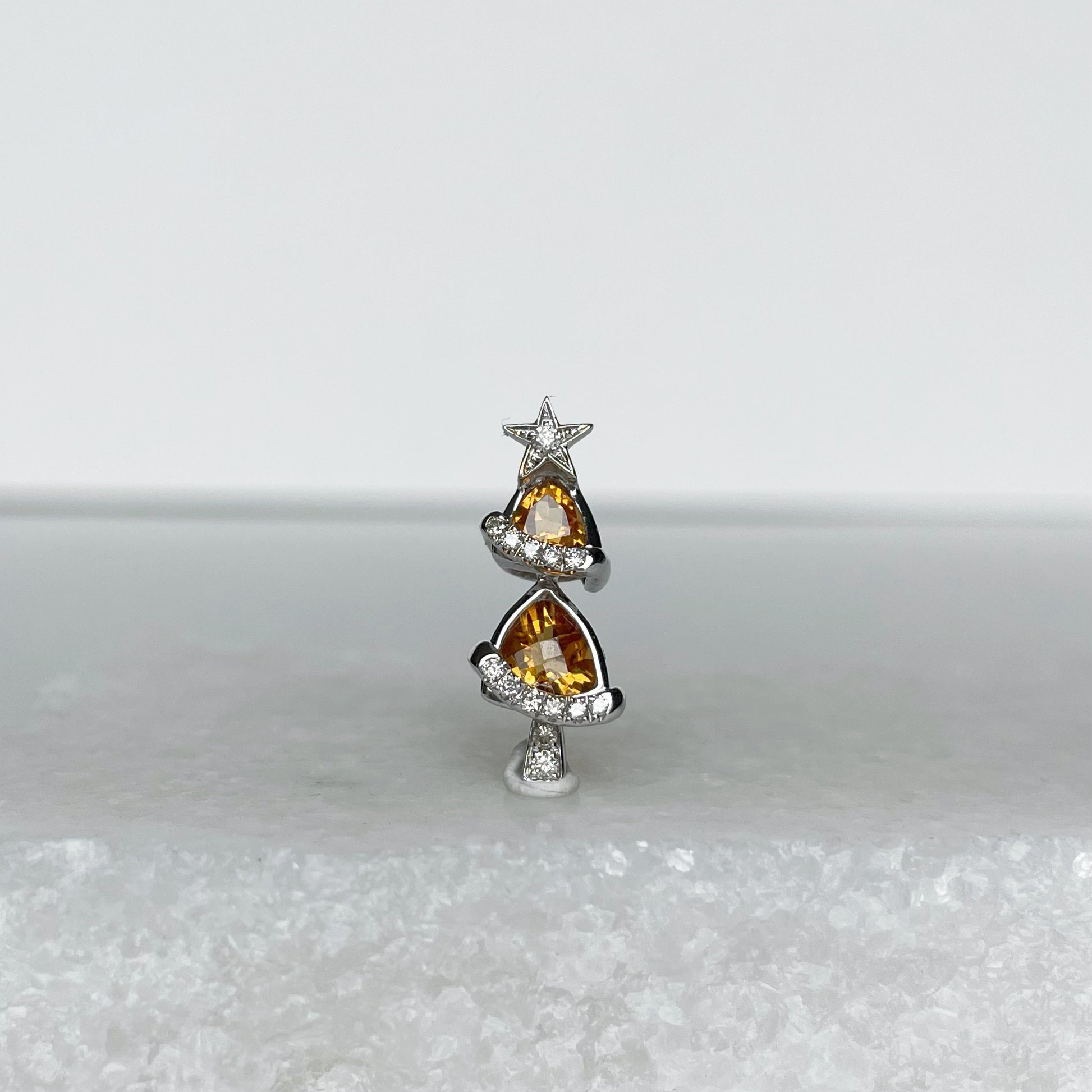 18K Solid Gold Citrine and Diamond Christmas Tree Pendant (pendant only)