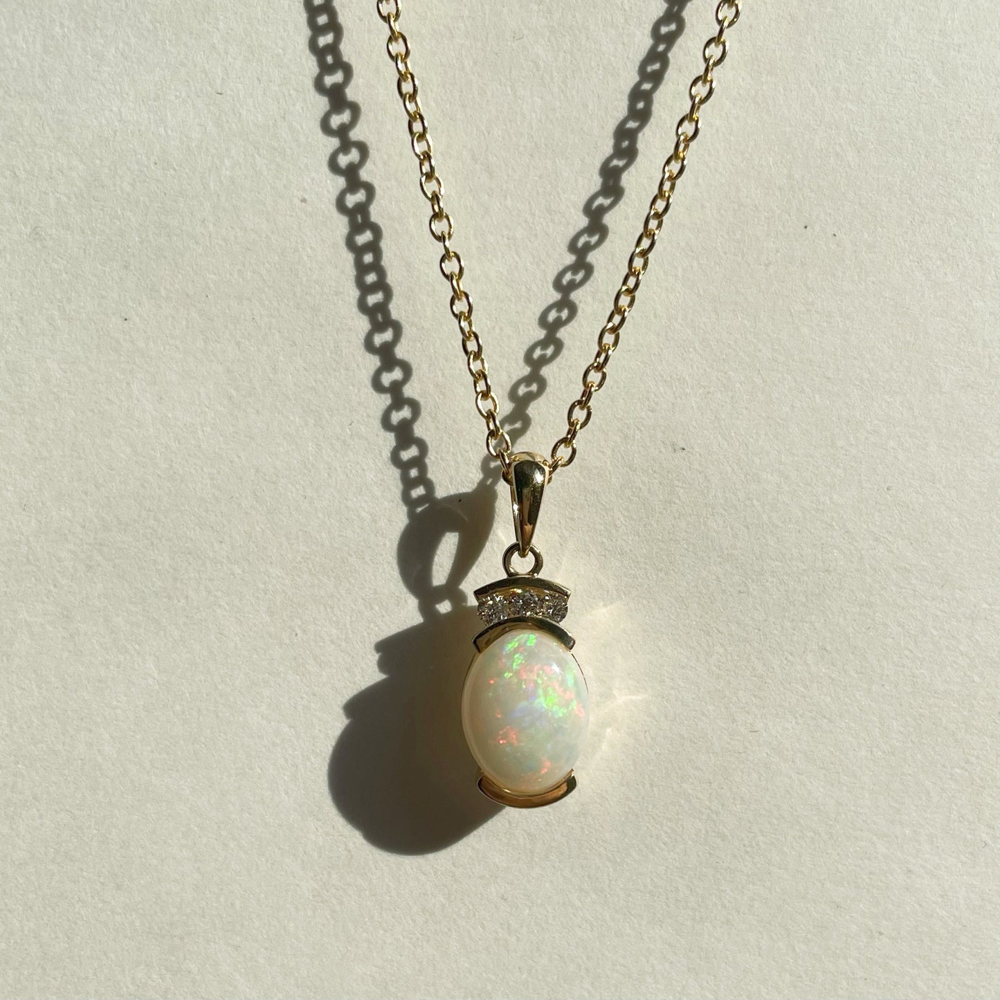 14K Solid Gold Australian Opal and Diamond Pendant (pendant only)