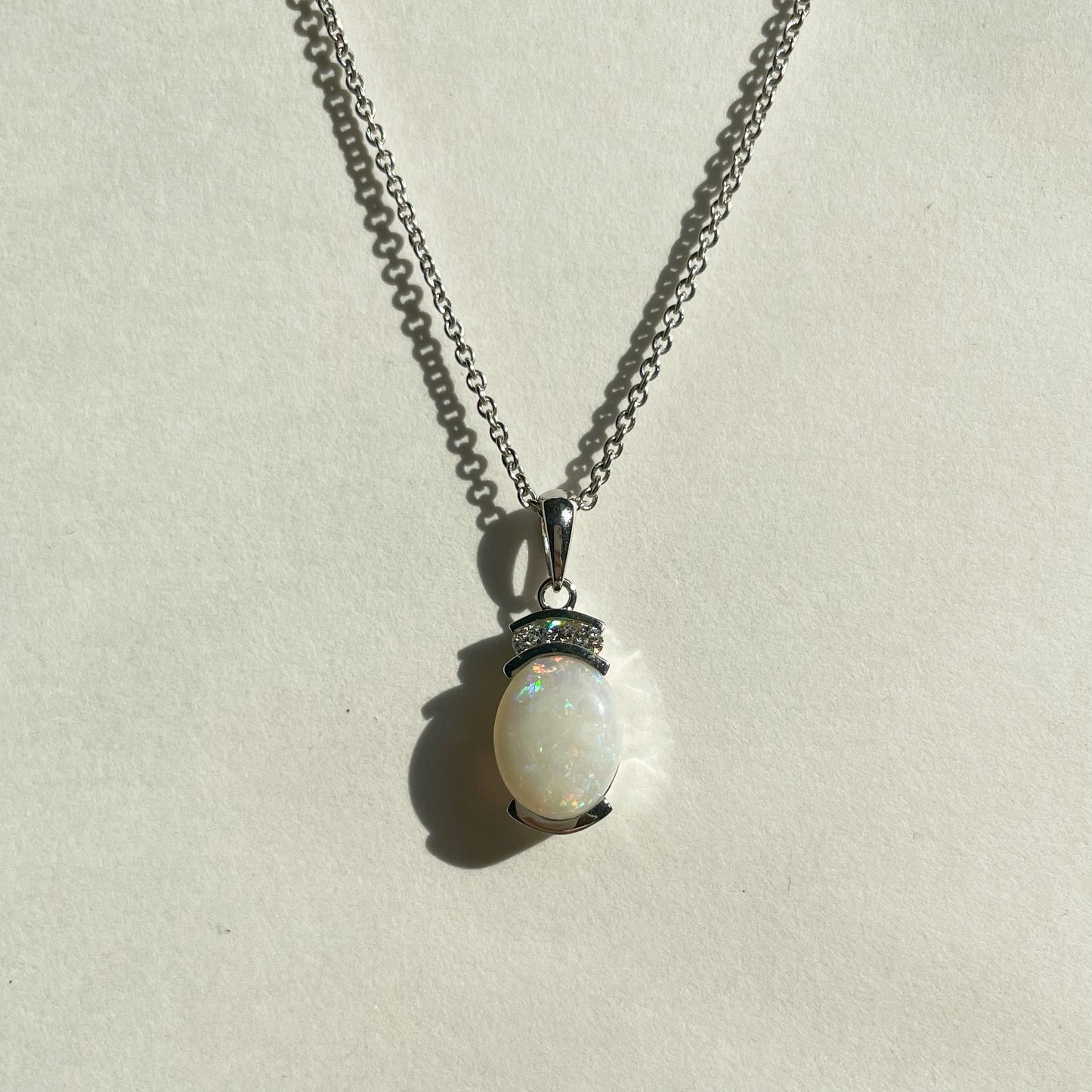 14K Solid Gold Australian Opal and Diamond Pendant (pendant only)