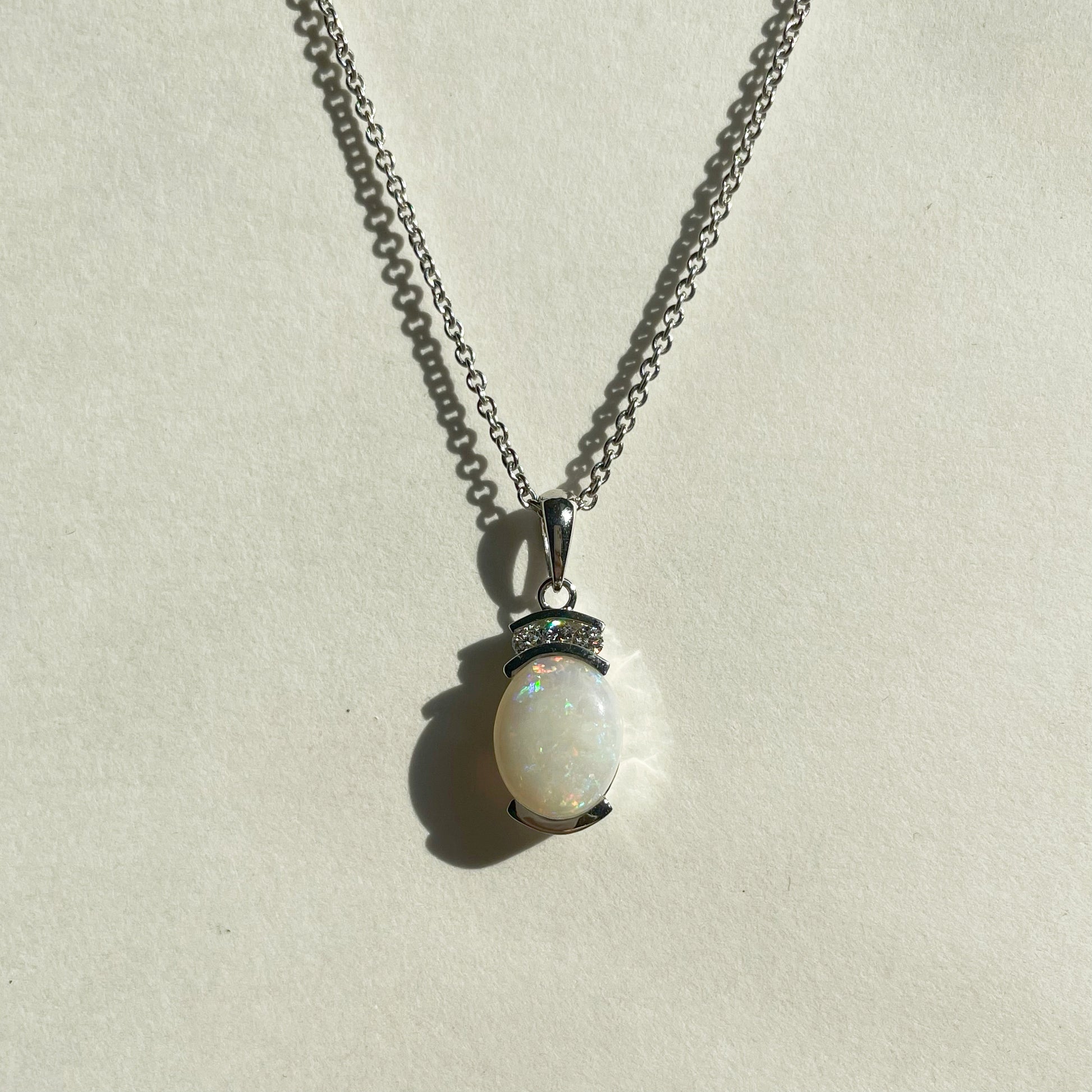 14K Solid Gold Australian Opal and Diamond Pendant (pendant only)