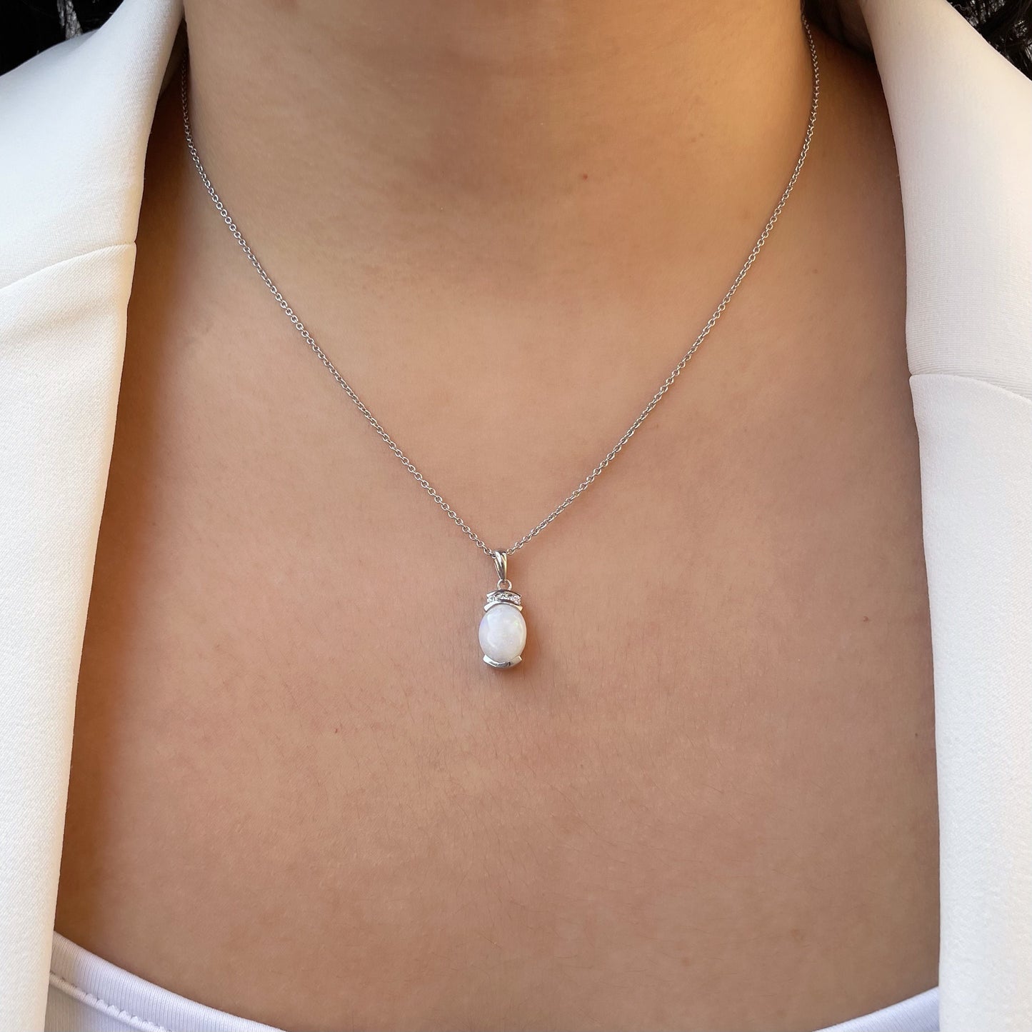 14K Solid Gold Australian Opal and Diamond Pendant (pendant only)