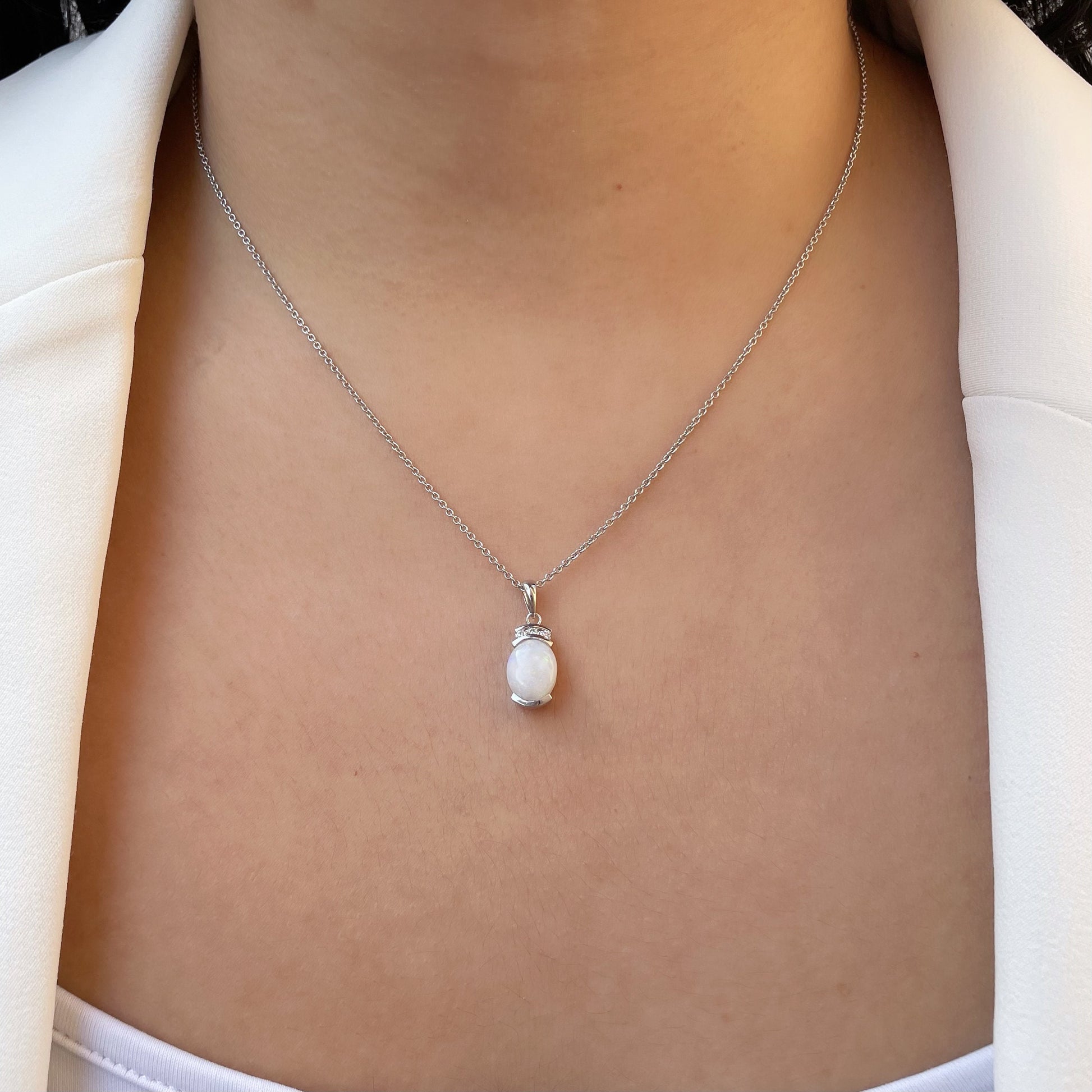 14K Solid Gold Australian Opal and Diamond Pendant (pendant only)