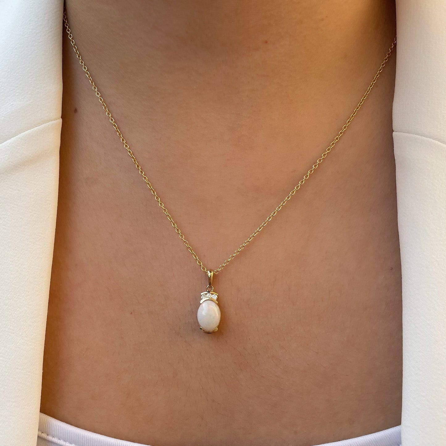 14K Solid Gold Australian Opal and Diamond Pendant (pendant only)