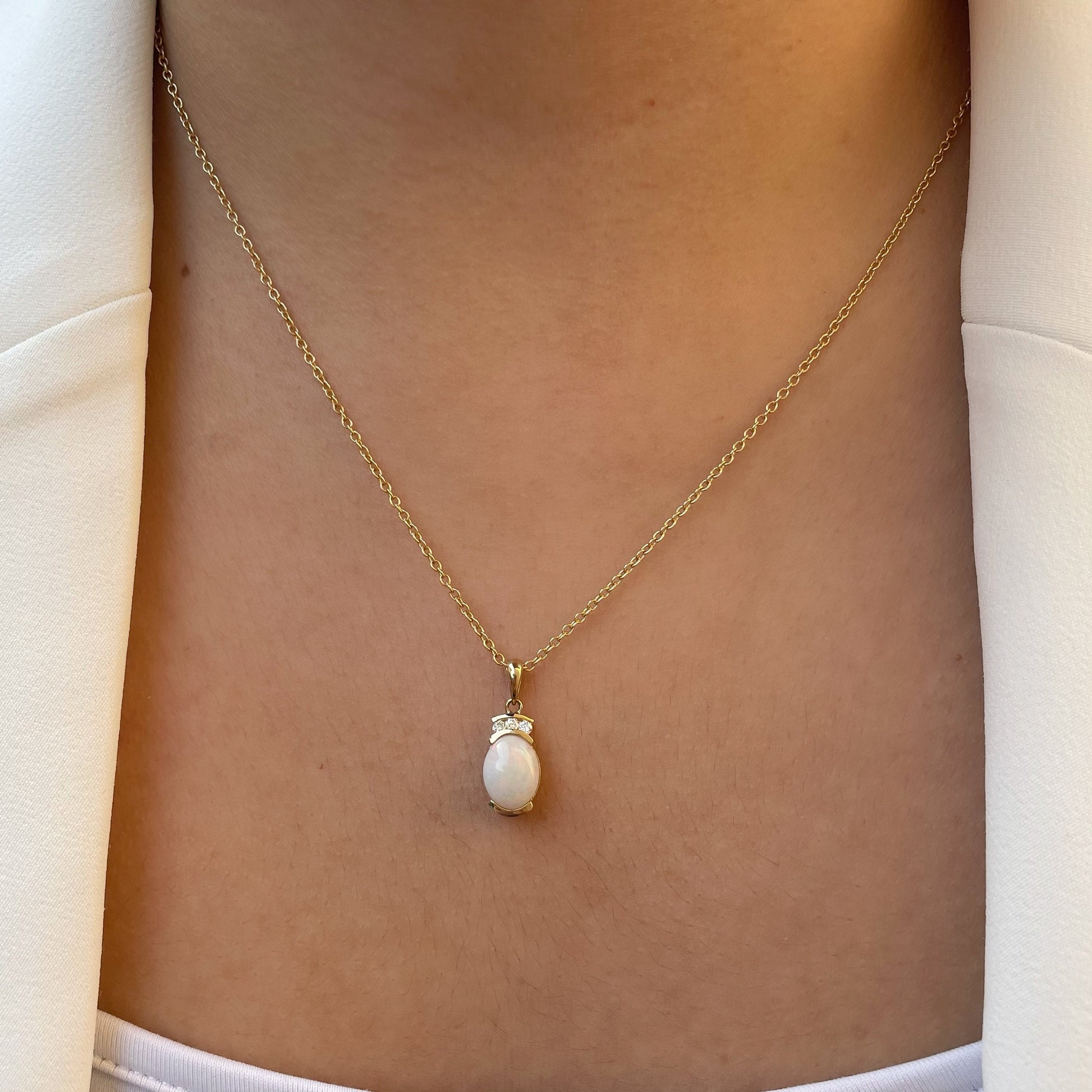 14K Solid Gold Australian Opal and Diamond Pendant (pendant only)