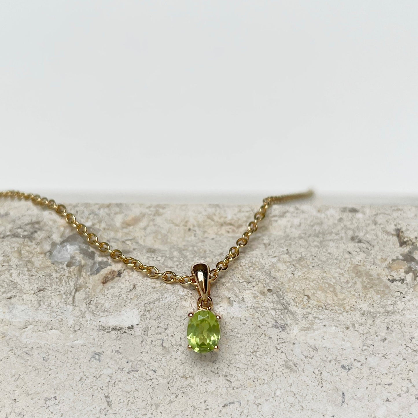 14K Solid Gold Genuine Peridot Pendant