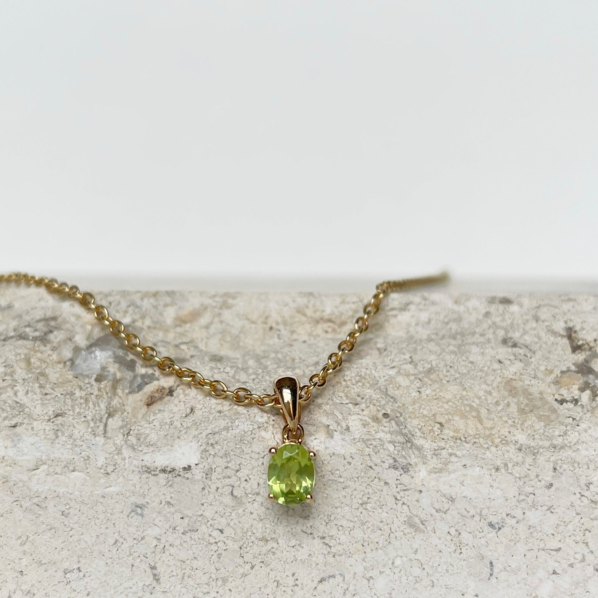 14K Solid Gold Genuine Peridot Pendant