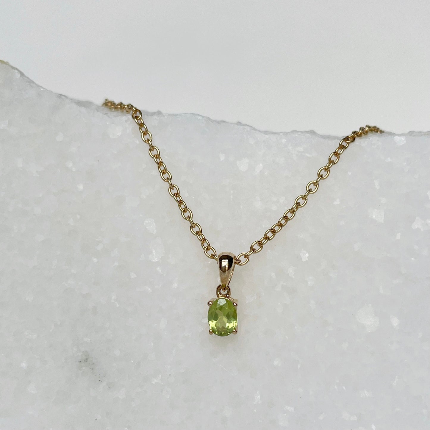14K Solid Gold Genuine Peridot Pendant