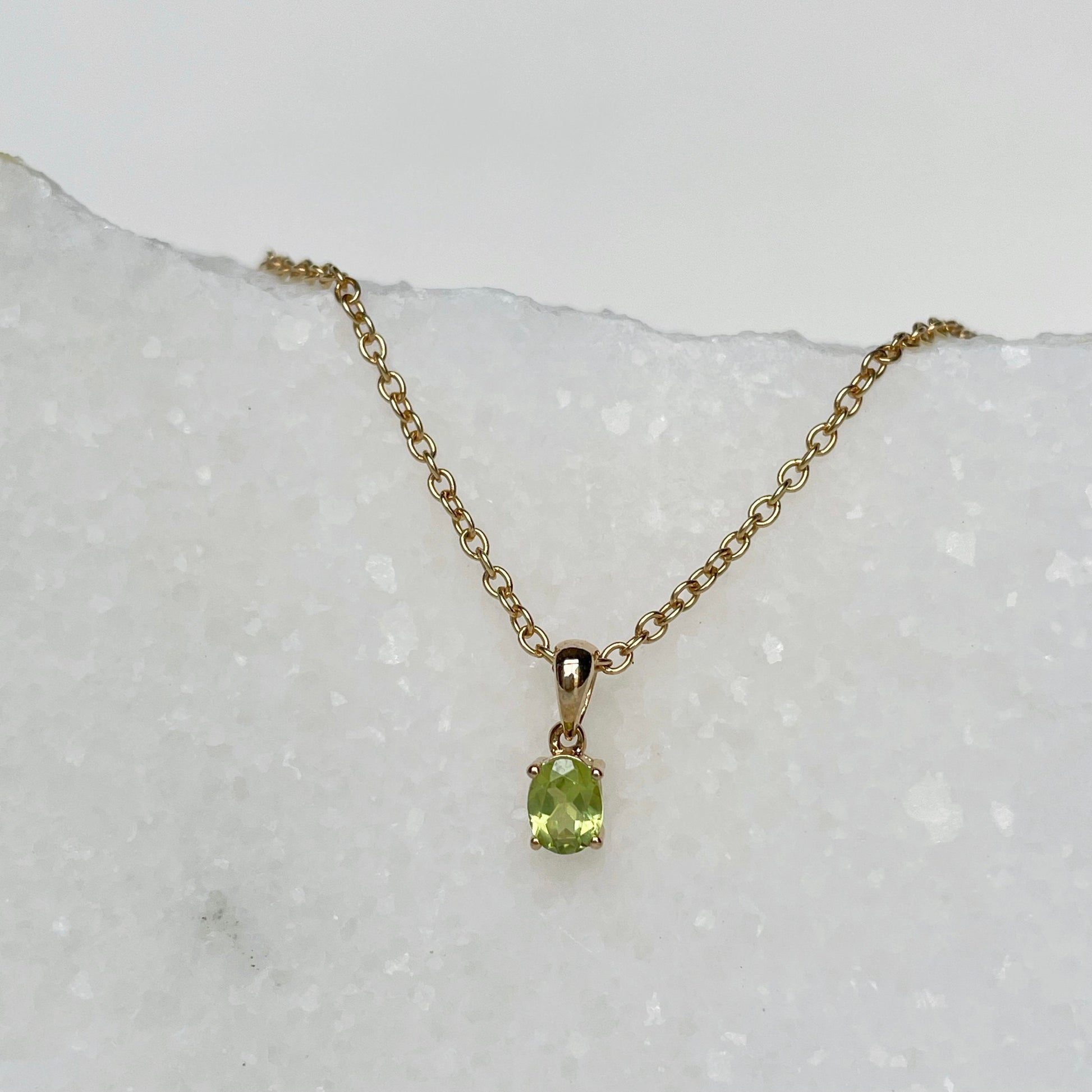 14K Solid Gold Genuine Peridot Pendant