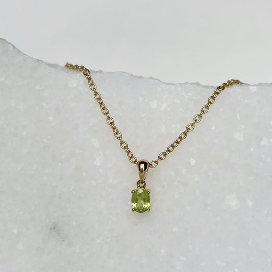 14K Solid Gold Genuine Peridot Pendant