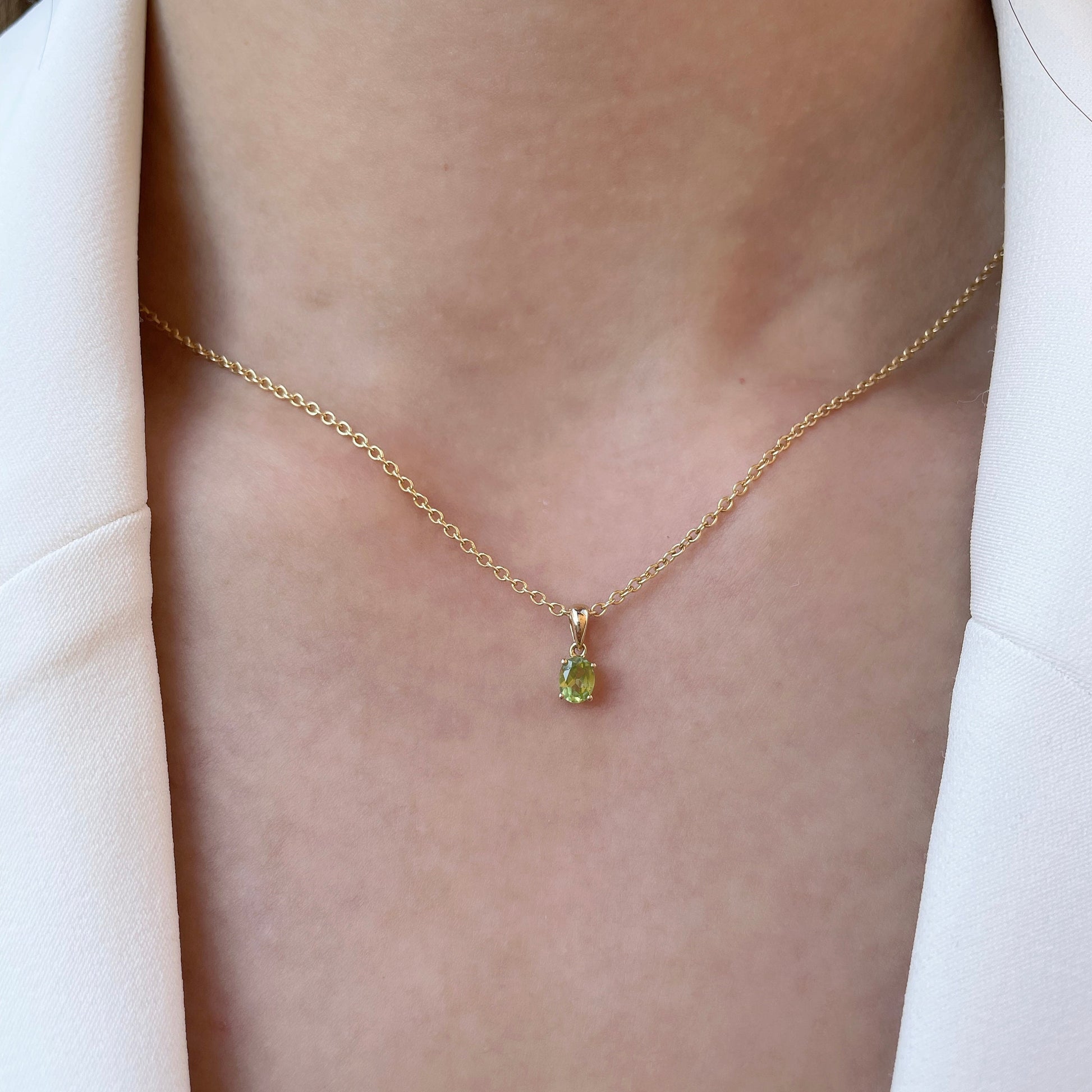 14K Solid Gold Genuine Peridot Pendant
