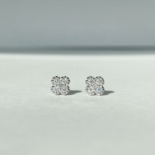 14K Solid Gold Natural Diamond Clover Studs