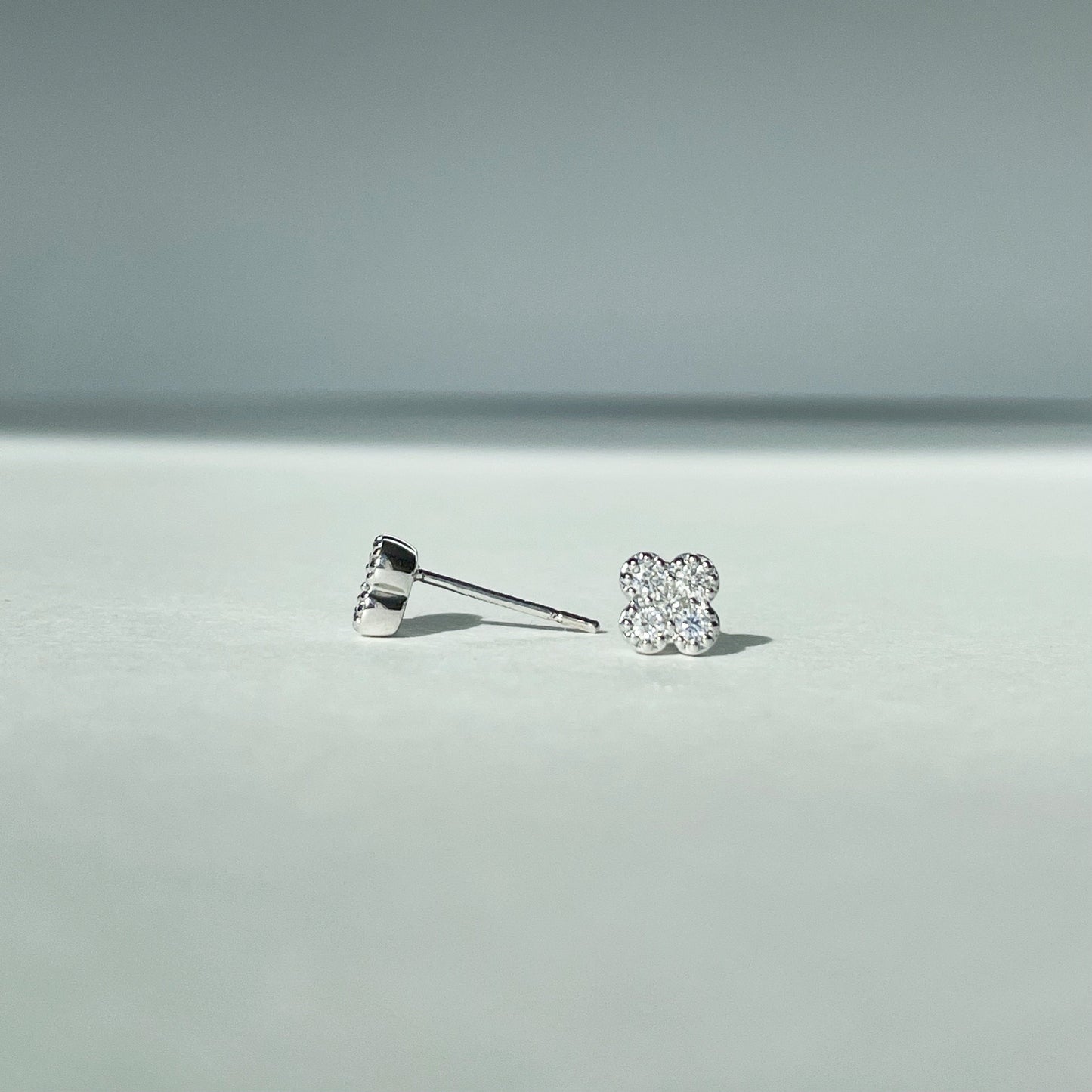 14K Solid Gold Natural Diamond Clover Studs