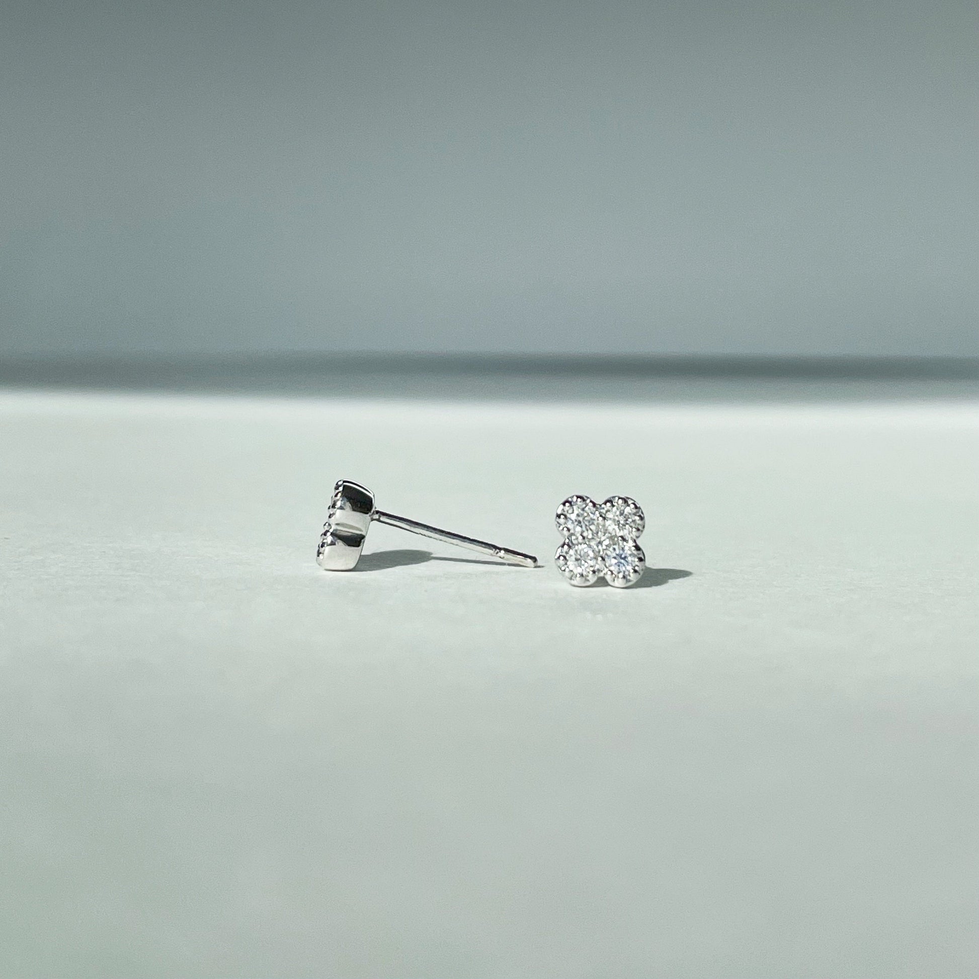 14K Solid Gold Natural Diamond Clover Studs