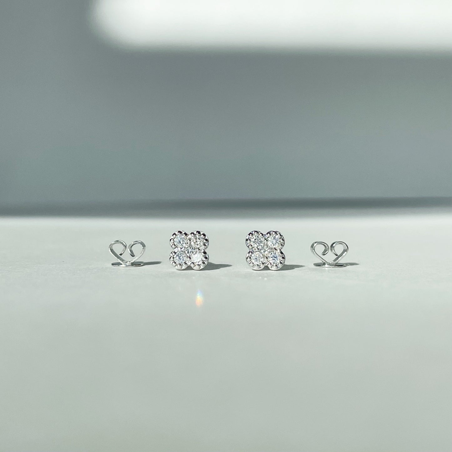 14K Solid Gold Natural Diamond Clover Studs