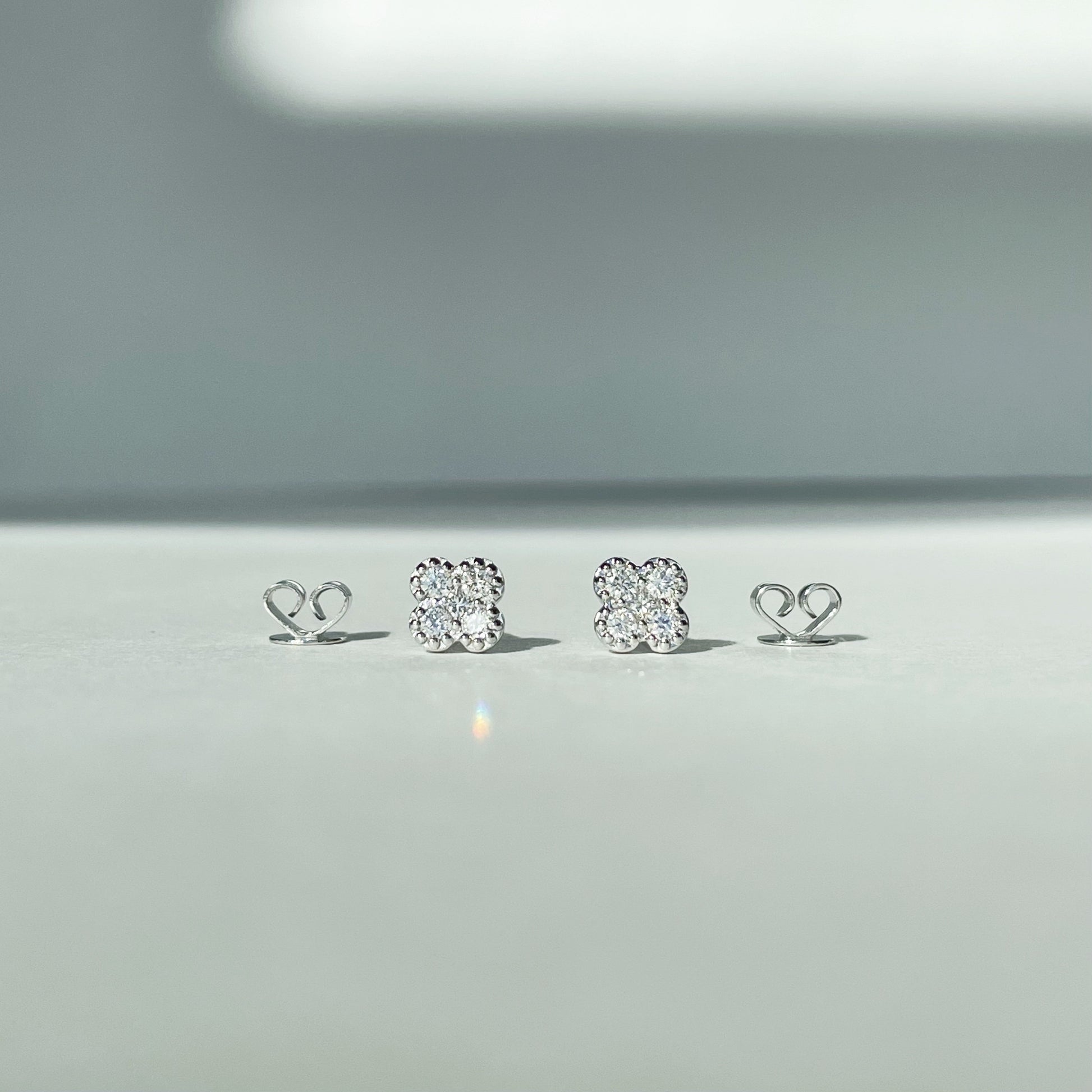 14K Solid Gold Natural Diamond Clover Studs