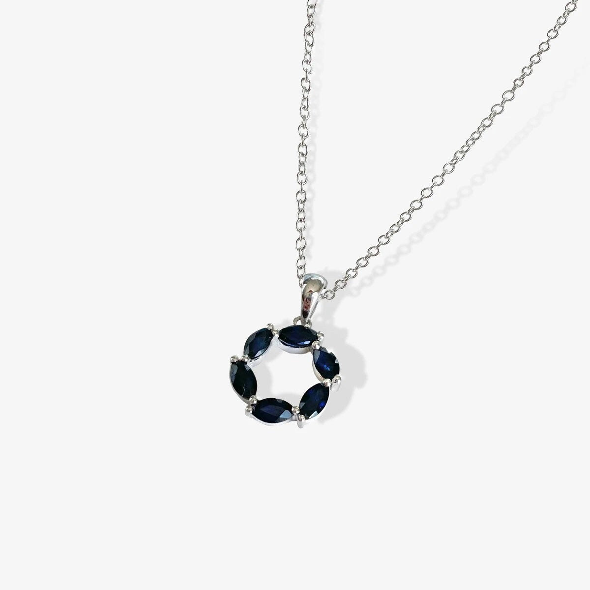 14K Solid Gold Genuine Sapphire Circle Pendant