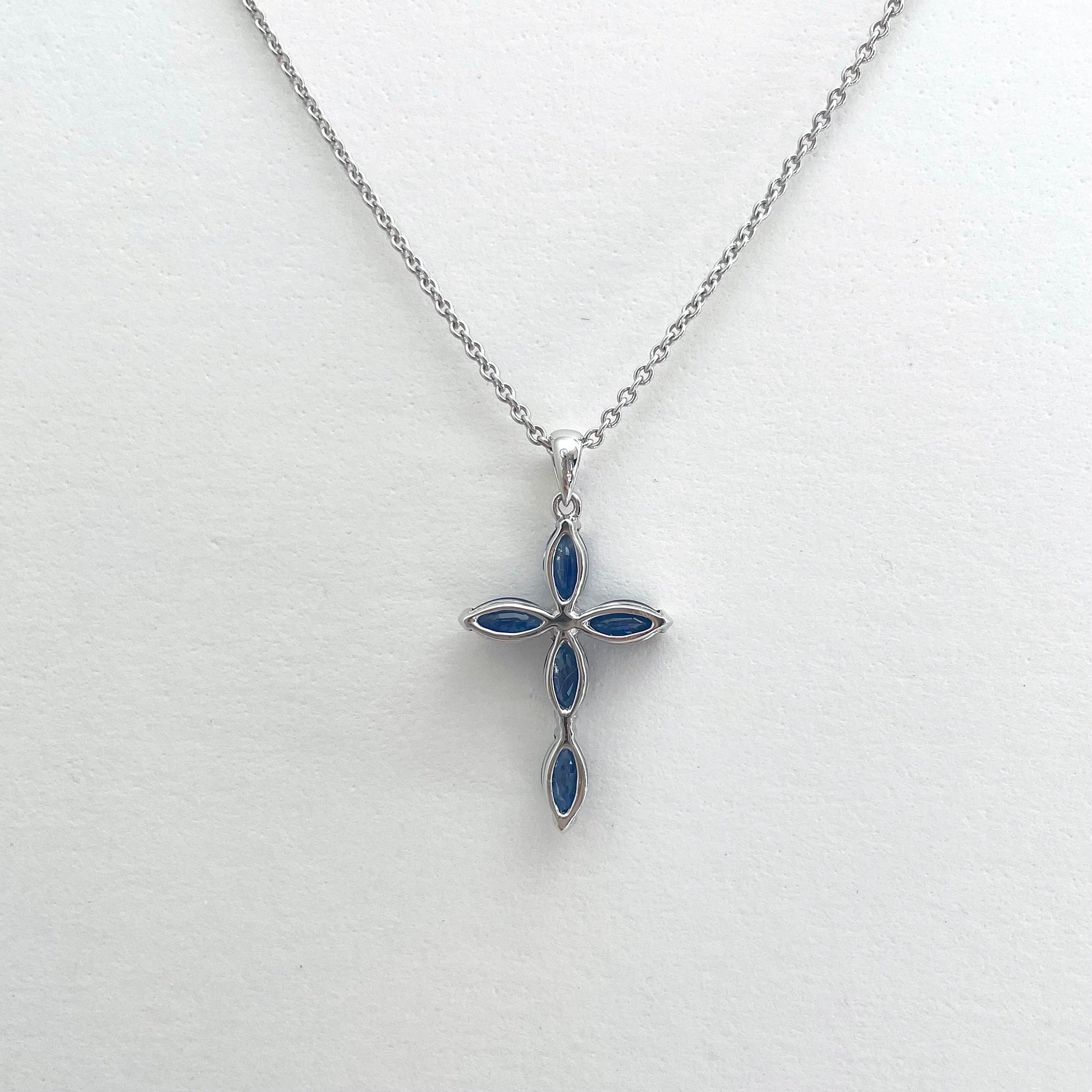 14K Solid Gold Genuine Sapphire Cross Pendant