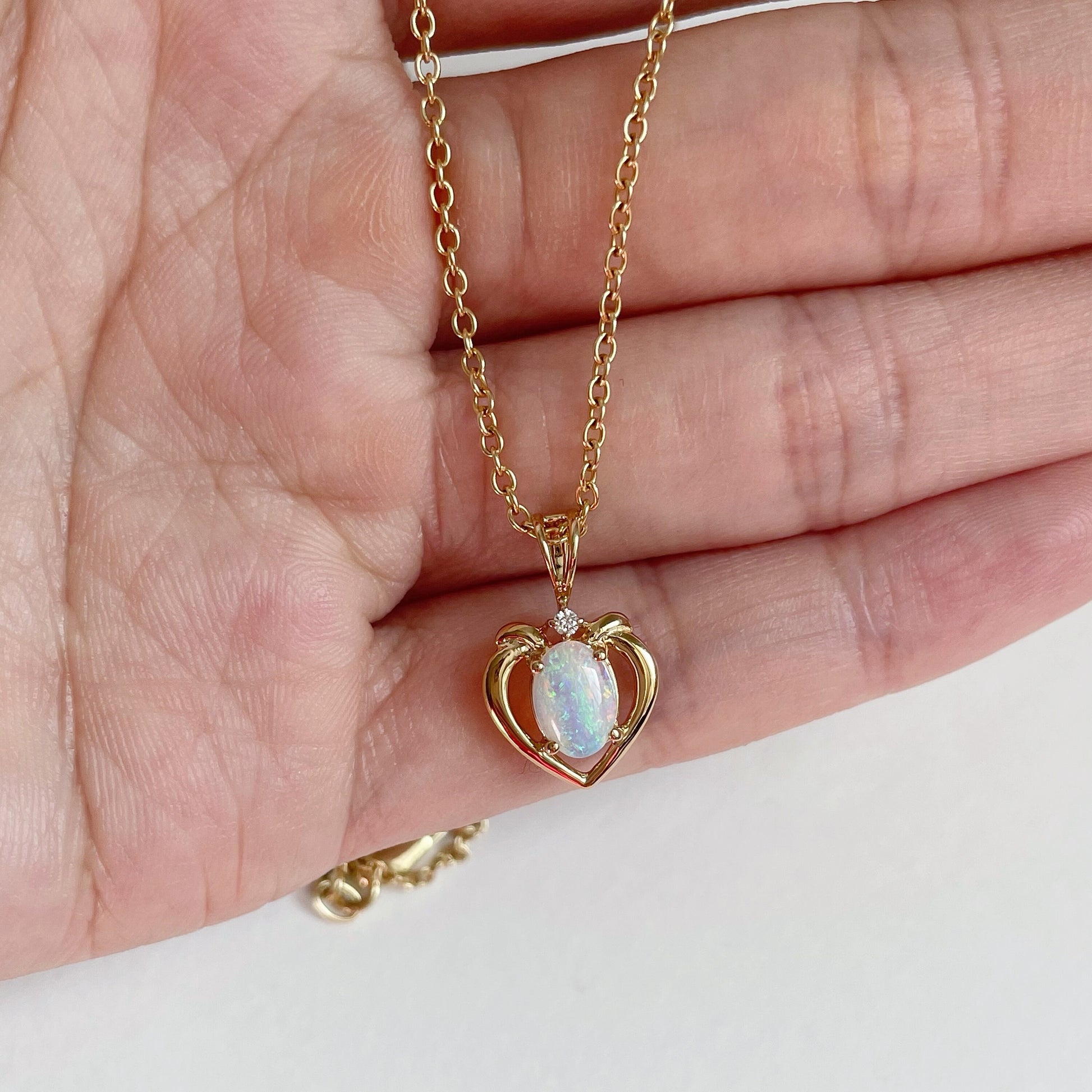 14K Solid Gold Opal Heart Pendant