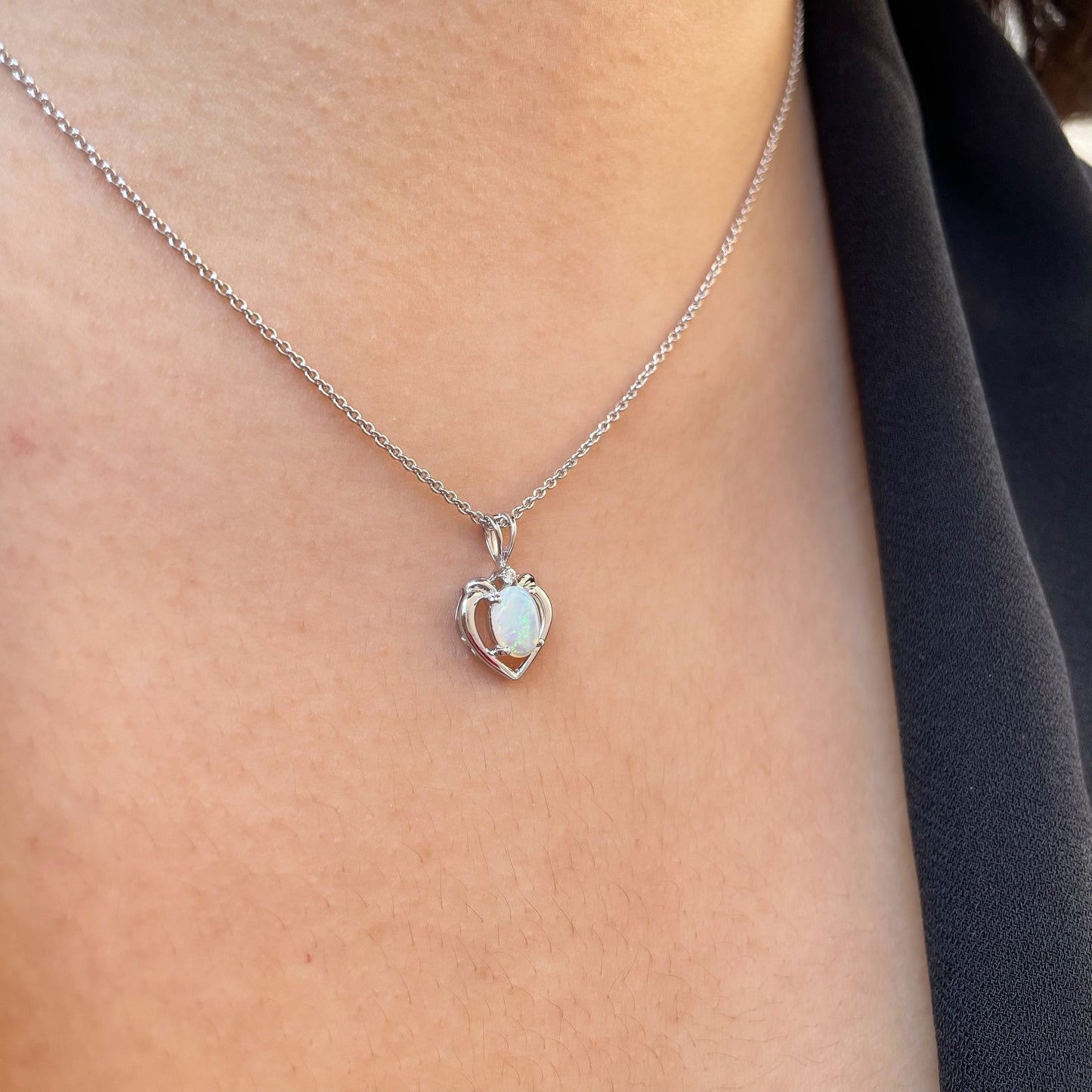 14K Solid Gold Opal Heart Pendant