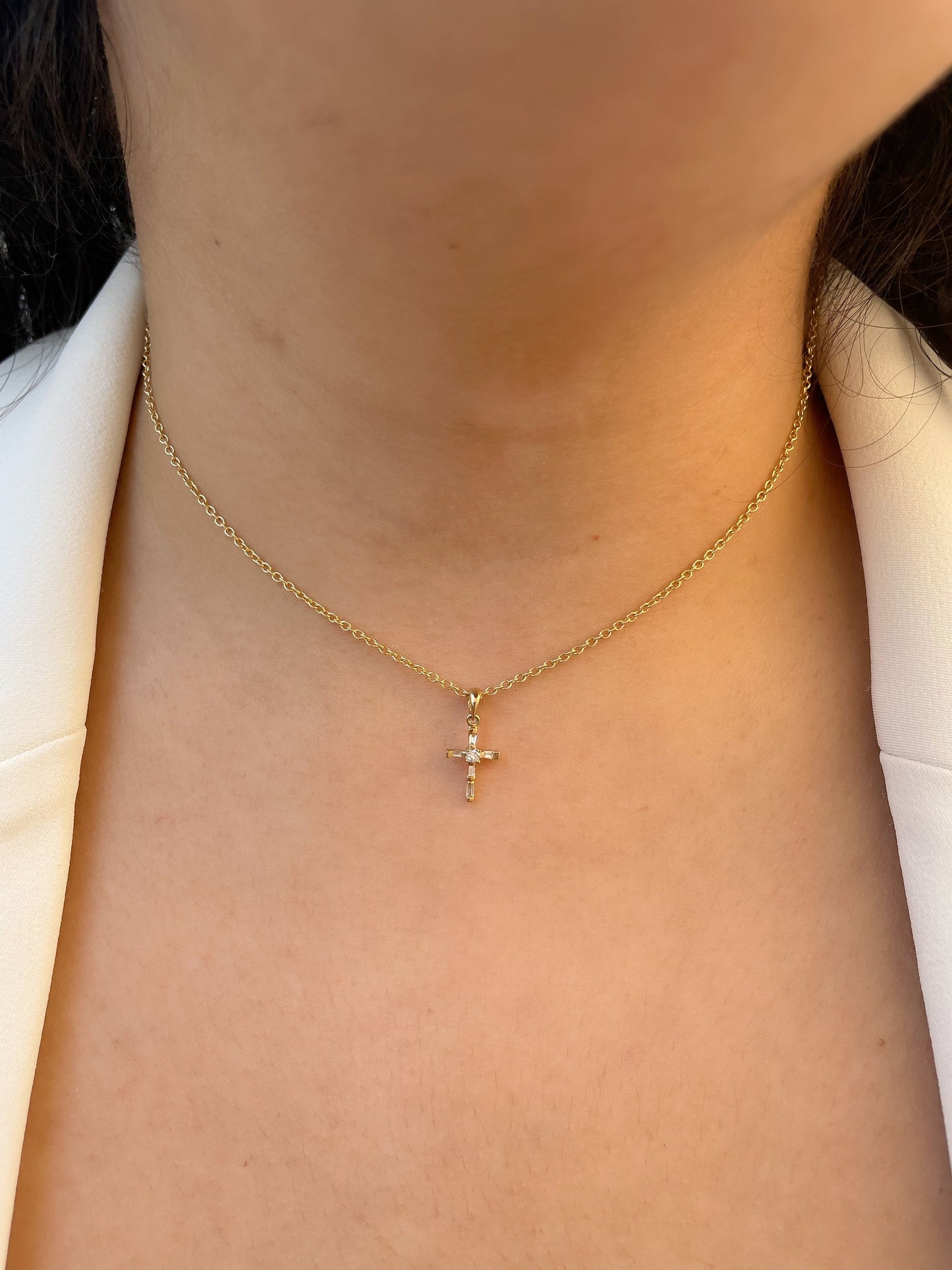 14K Solid Gold Diamond Cross Pendant