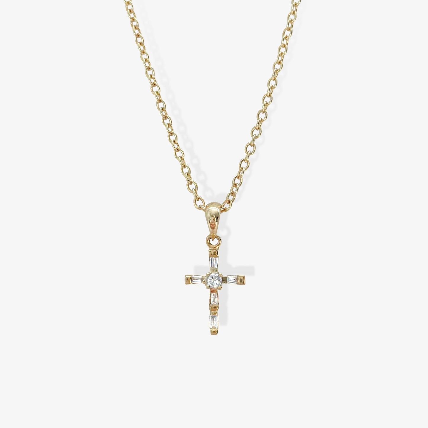 14K Solid Gold Diamond Cross Pendant