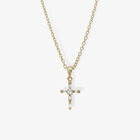 14K Solid Gold Diamond Cross Pendant