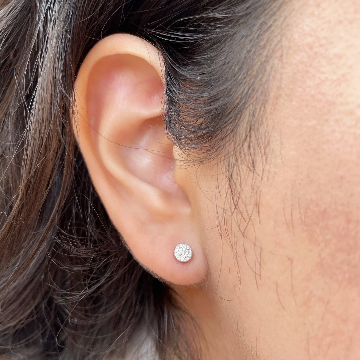 14K Solid Gold Round Pave Diamond Studs