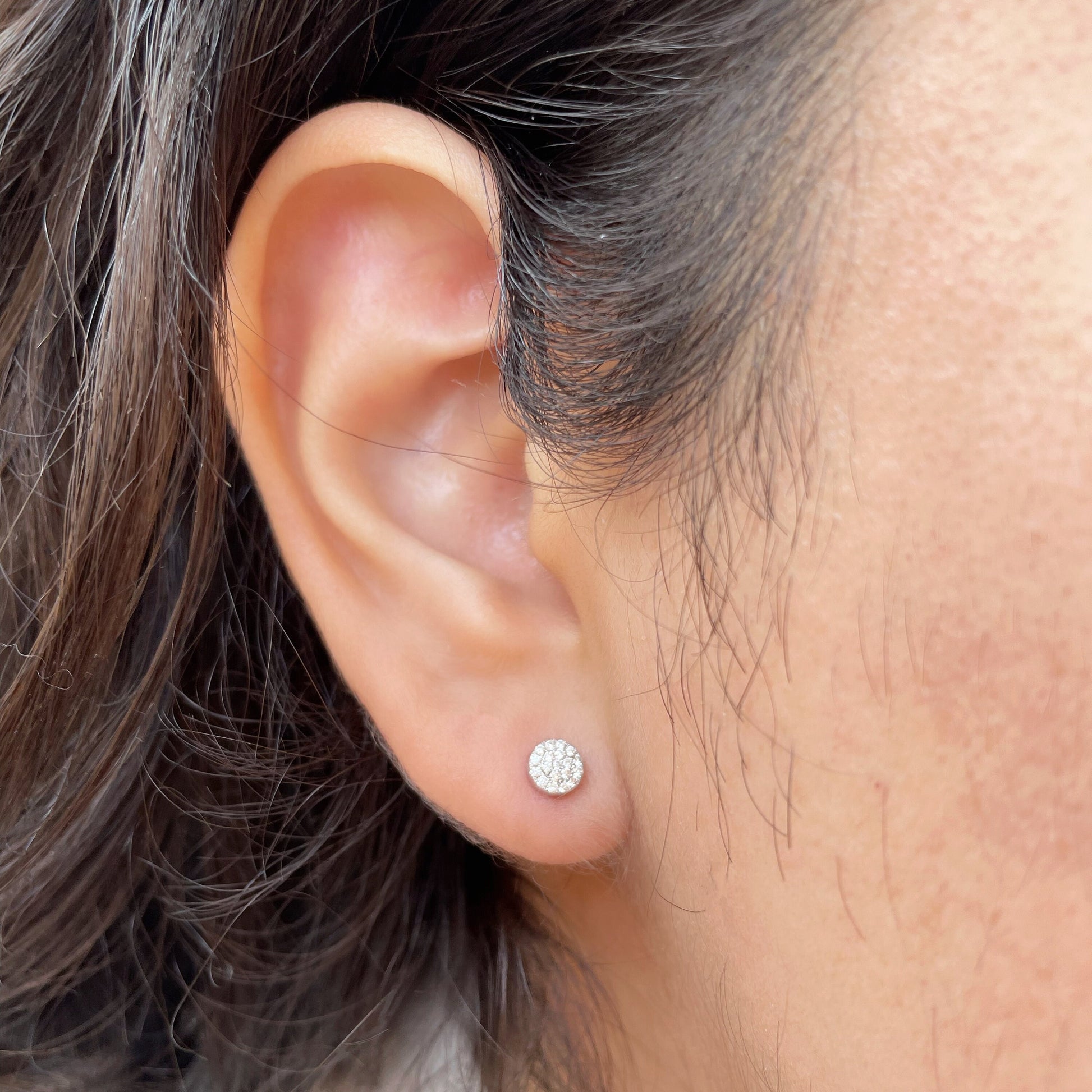 14K Solid Gold Round Pave Diamond Studs