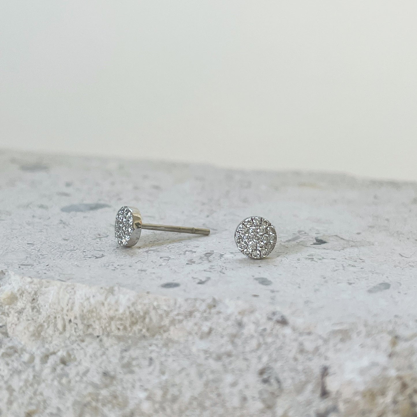 14K Solid Gold Round Pave Diamond Studs