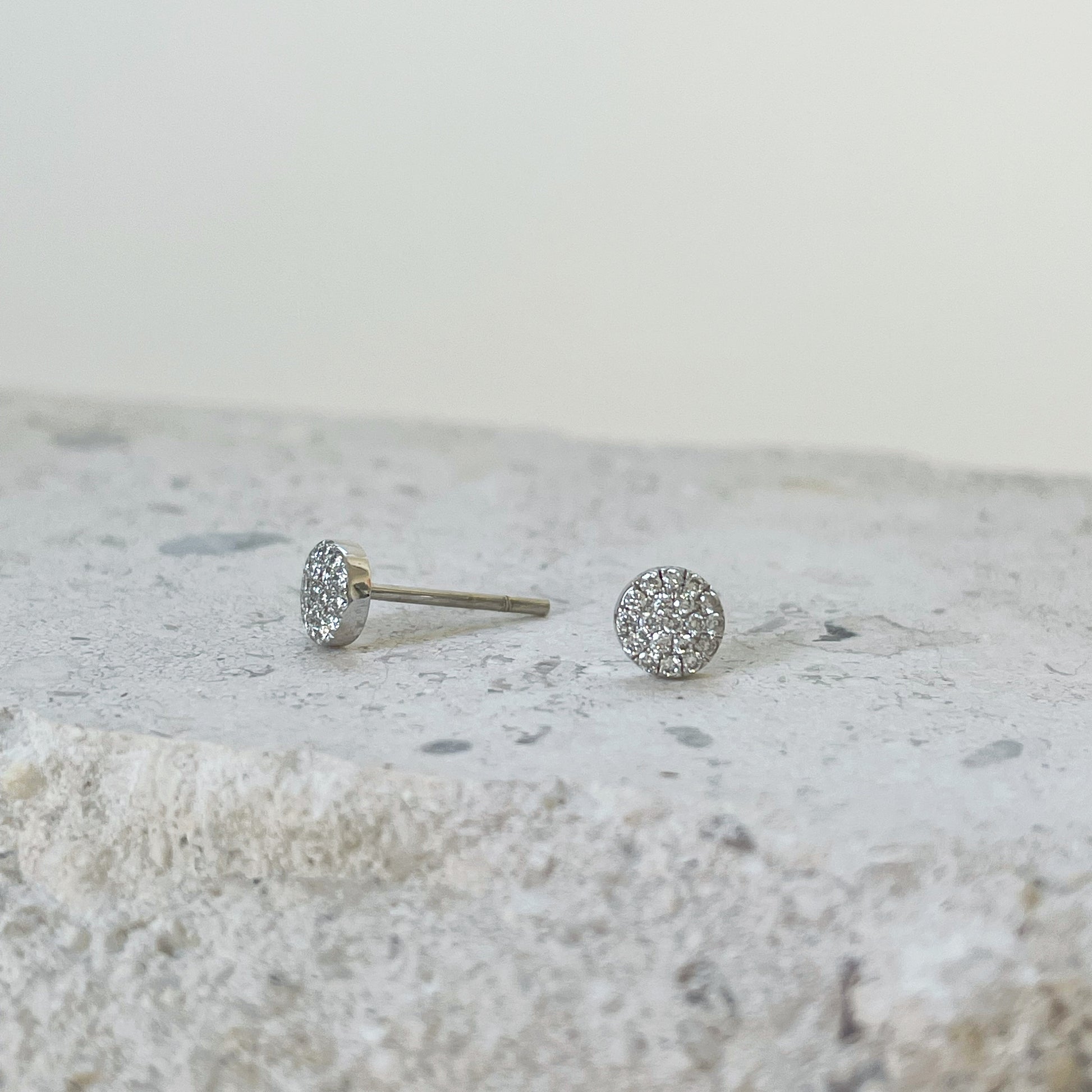 14K Solid Gold Round Pave Diamond Studs