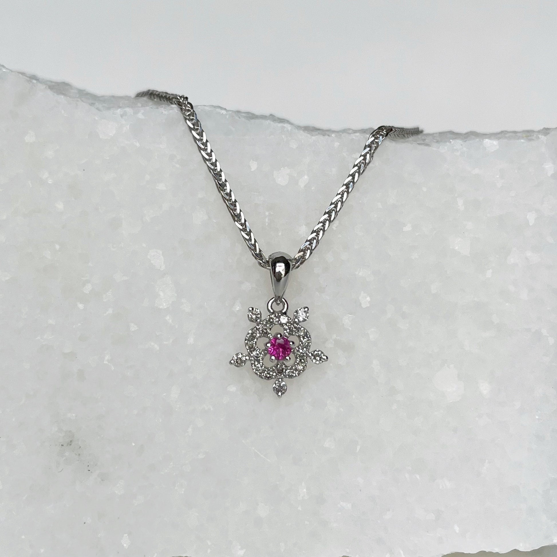 18K Solid Gold Diamond and Ruby Snowflake Pendant (pendant only)