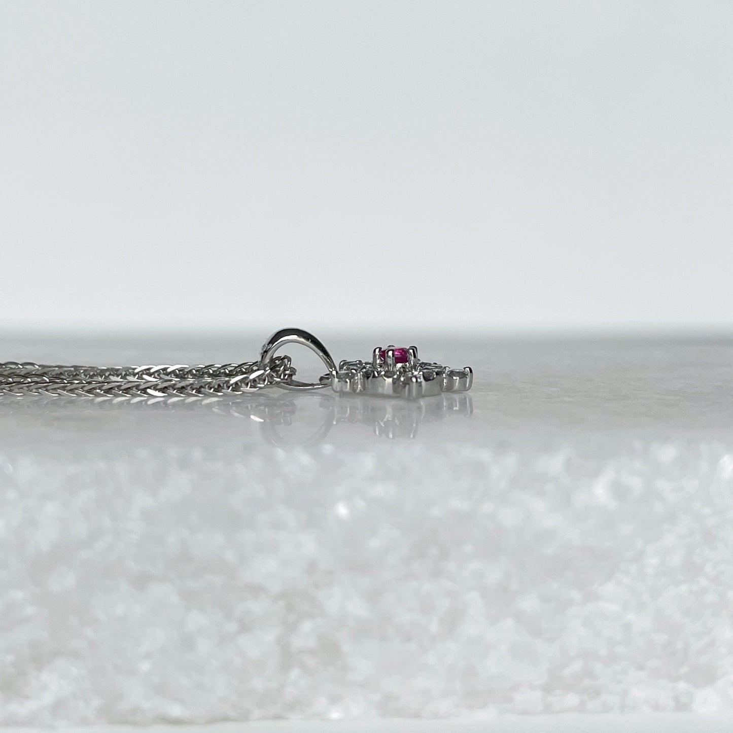 18K Solid Gold Diamond and Ruby Snowflake Pendant (pendant only)