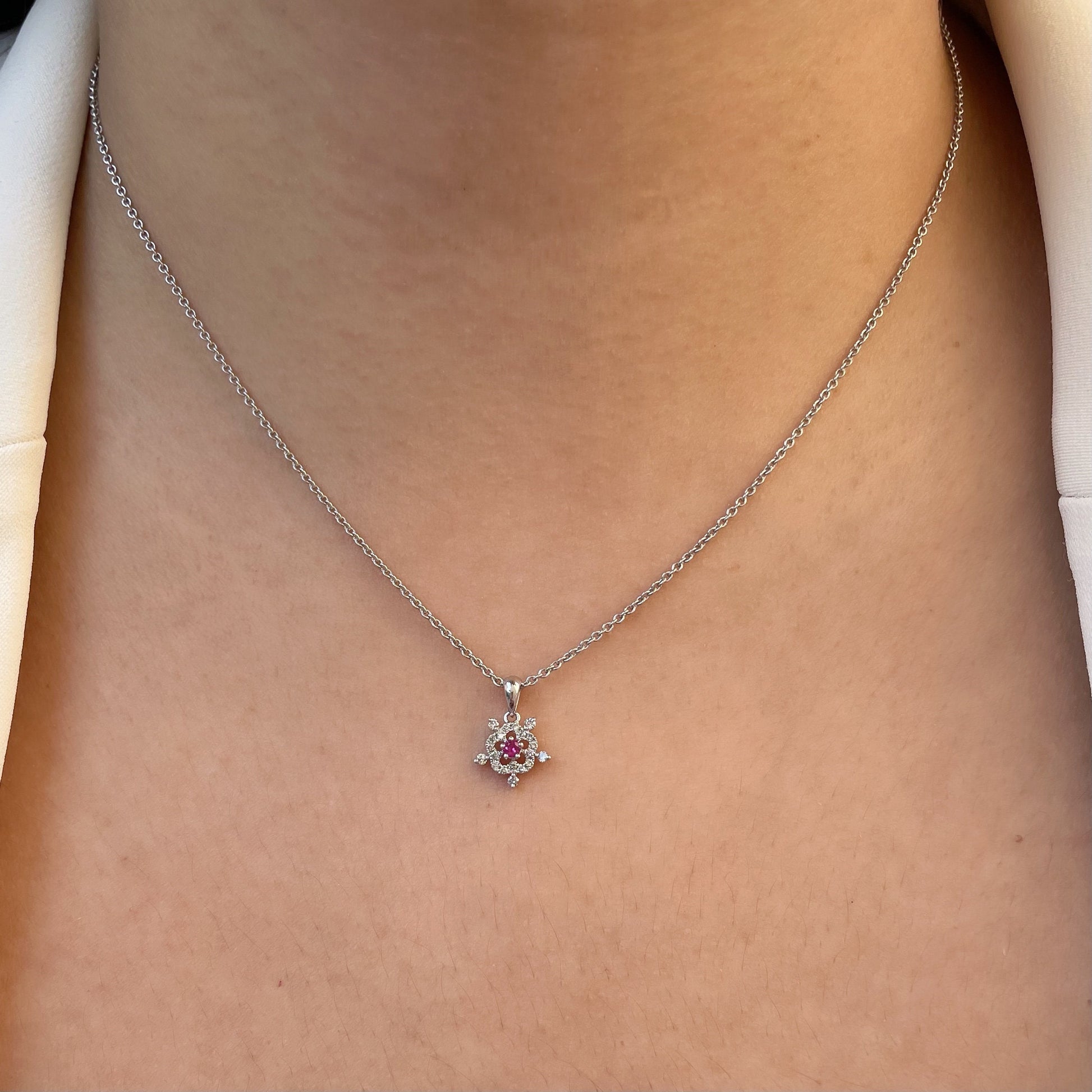 18K Solid Gold Diamond and Ruby Snowflake Pendant (pendant only)