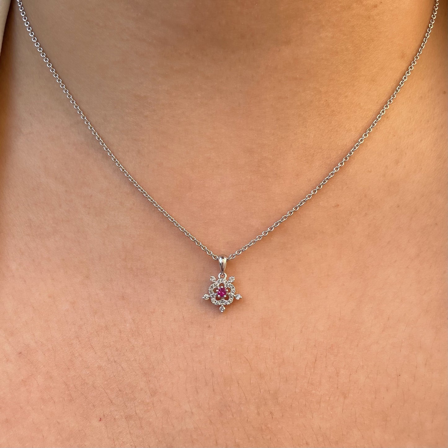 18K Solid Gold Diamond and Ruby Snowflake Pendant (pendant only)