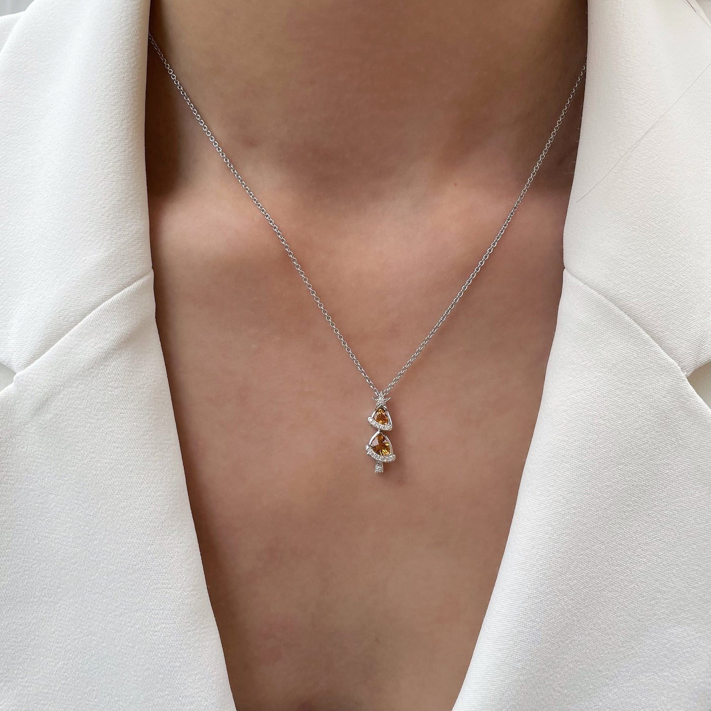 18K Solid Gold Citrine and Diamond Christmas Tree Pendant (pendant only)