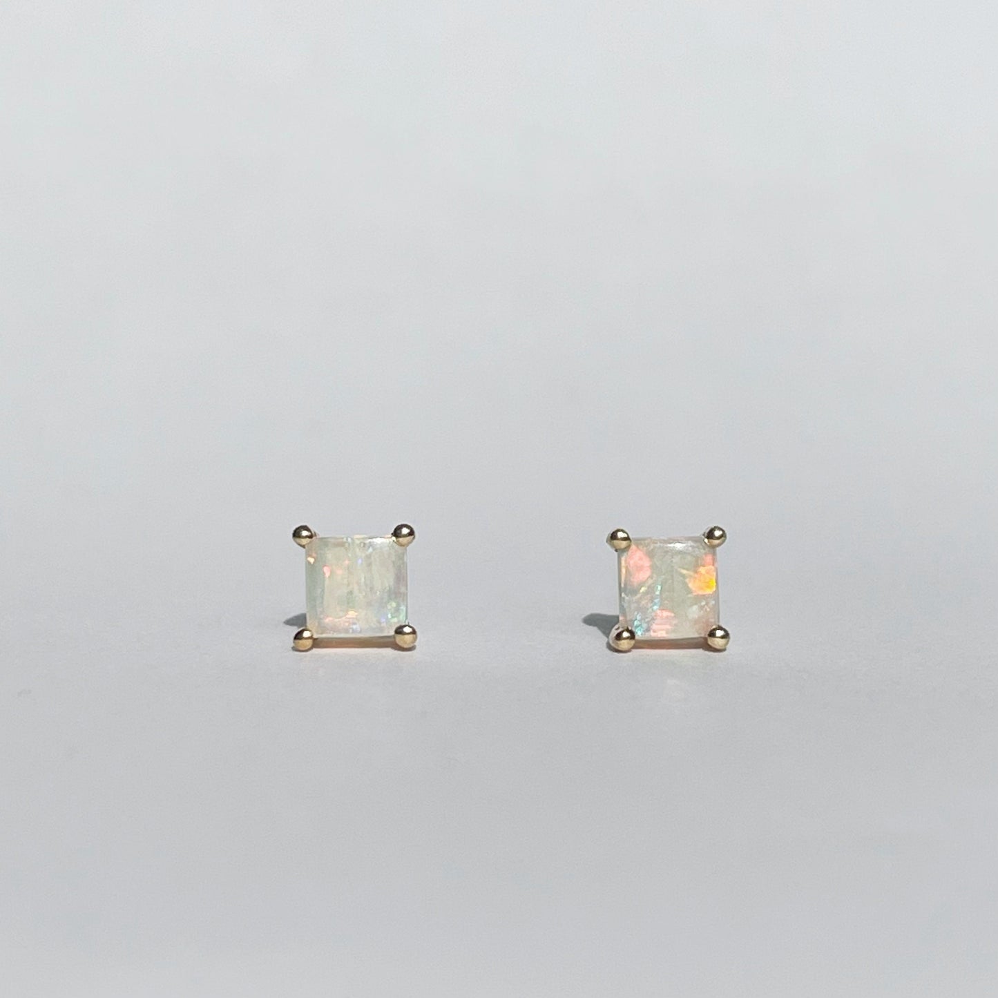 14K Solid Gold Natural Opal Studs