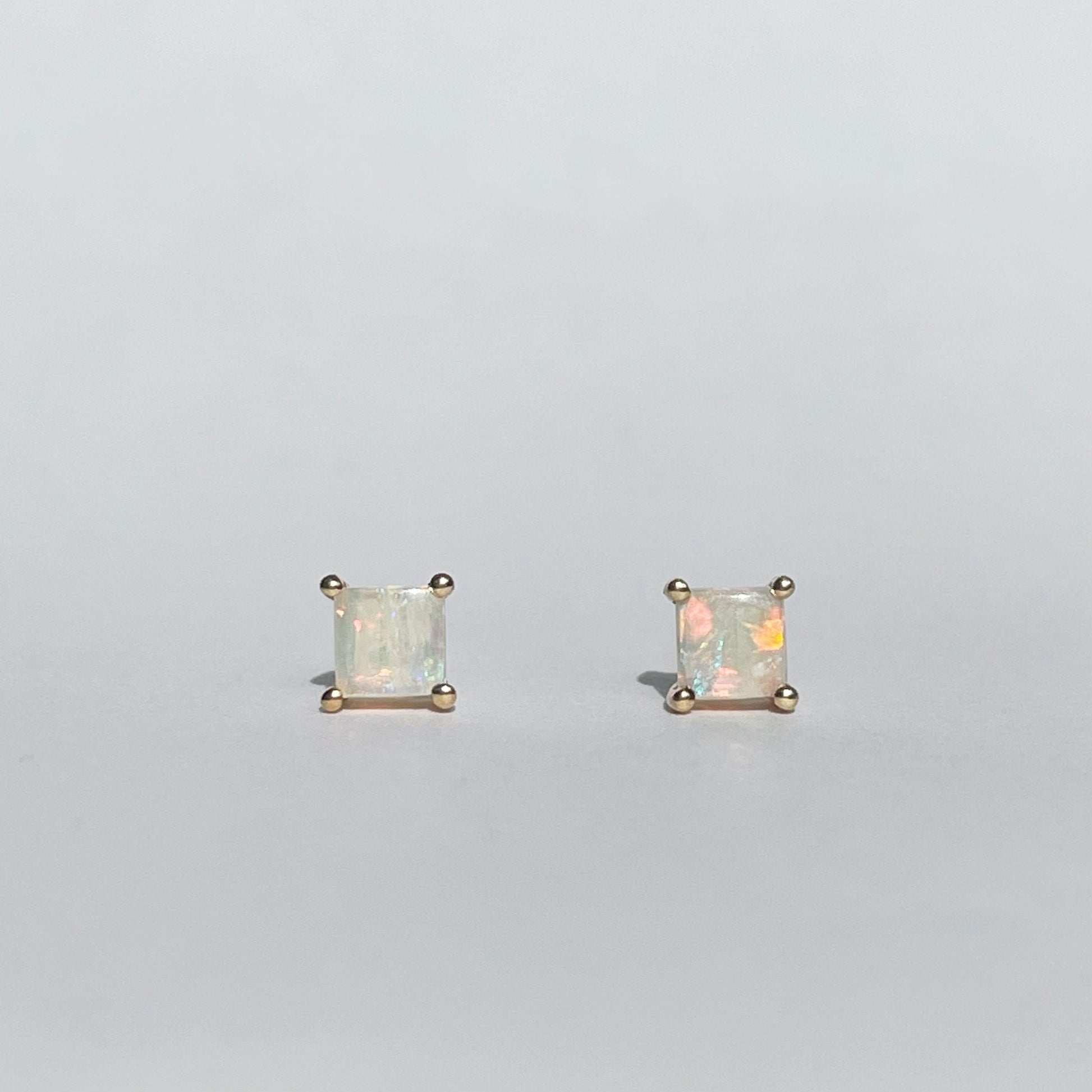 14K Solid Gold Natural Opal Studs