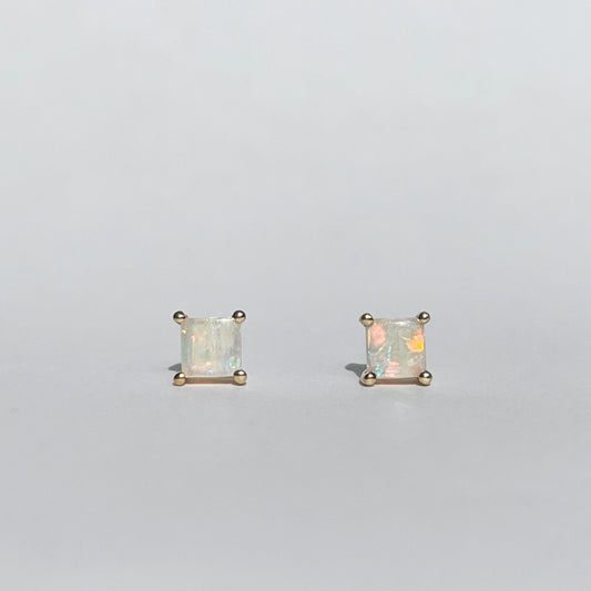 14K Solid Gold Natural Opal Studs